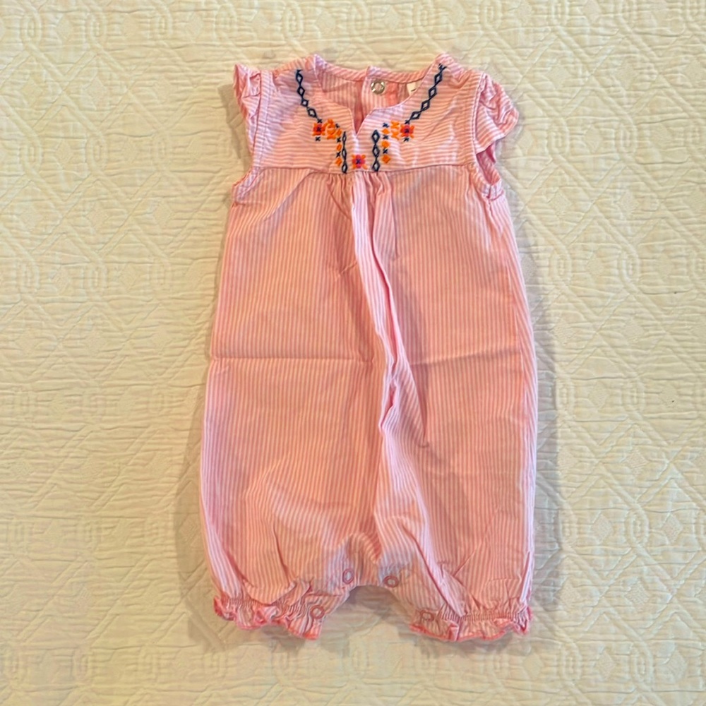 Carter's Pink Striped Embroidered Baby One-Piece